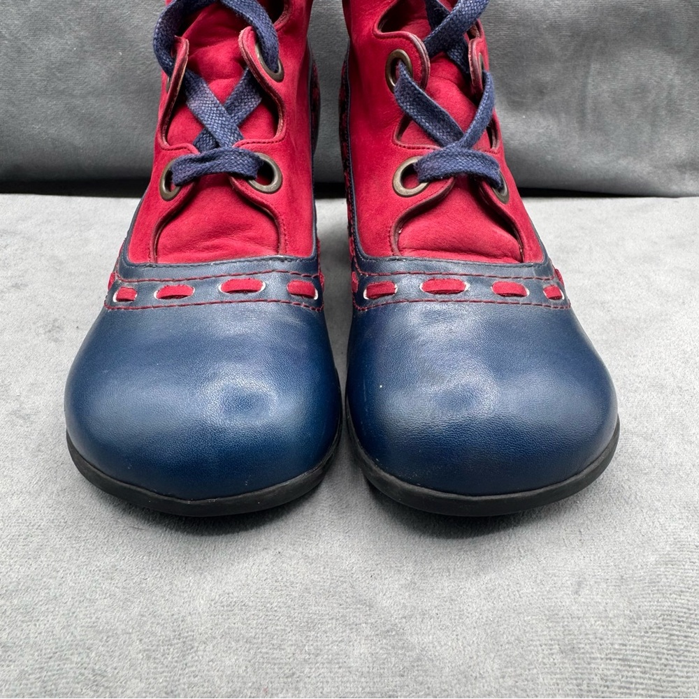John Fluevog Operetta Bordoni Ankle Boots Women’s 8 Navy & Red Leather - Picture 9 of 16